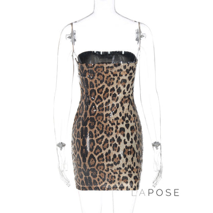 Arleen Strapless Sequin Leopard Mini Dress