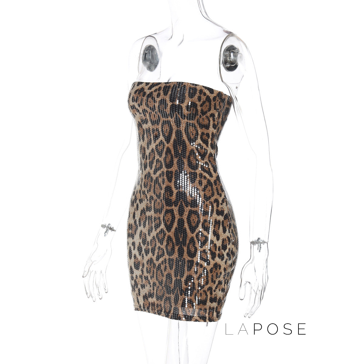 Arleen Strapless Sequin Leopard Mini Dress