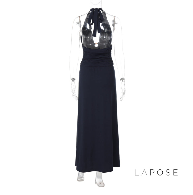 Asra Halter Pleated Maxi Dress