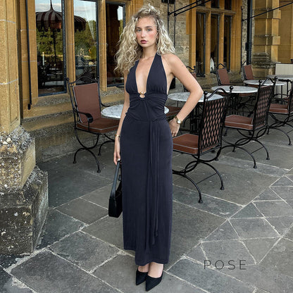 Asra Halter Pleated Maxi Dress