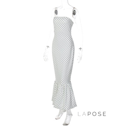 Azaria Polka Dot Strapless Midi Dress