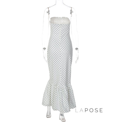 Azaria Polka Dot Strapless Midi Dress