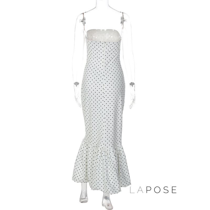 Azaria Polka Dot Strapless Midi Dress