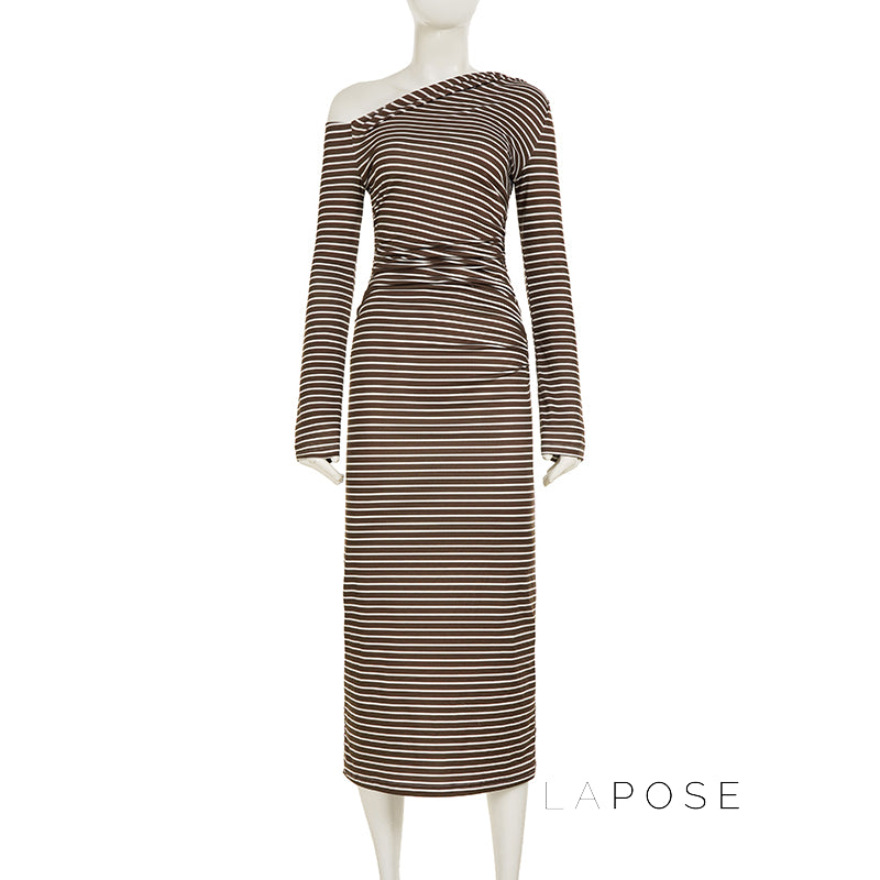 Bracha Striped Ruched One-shoulder Dress