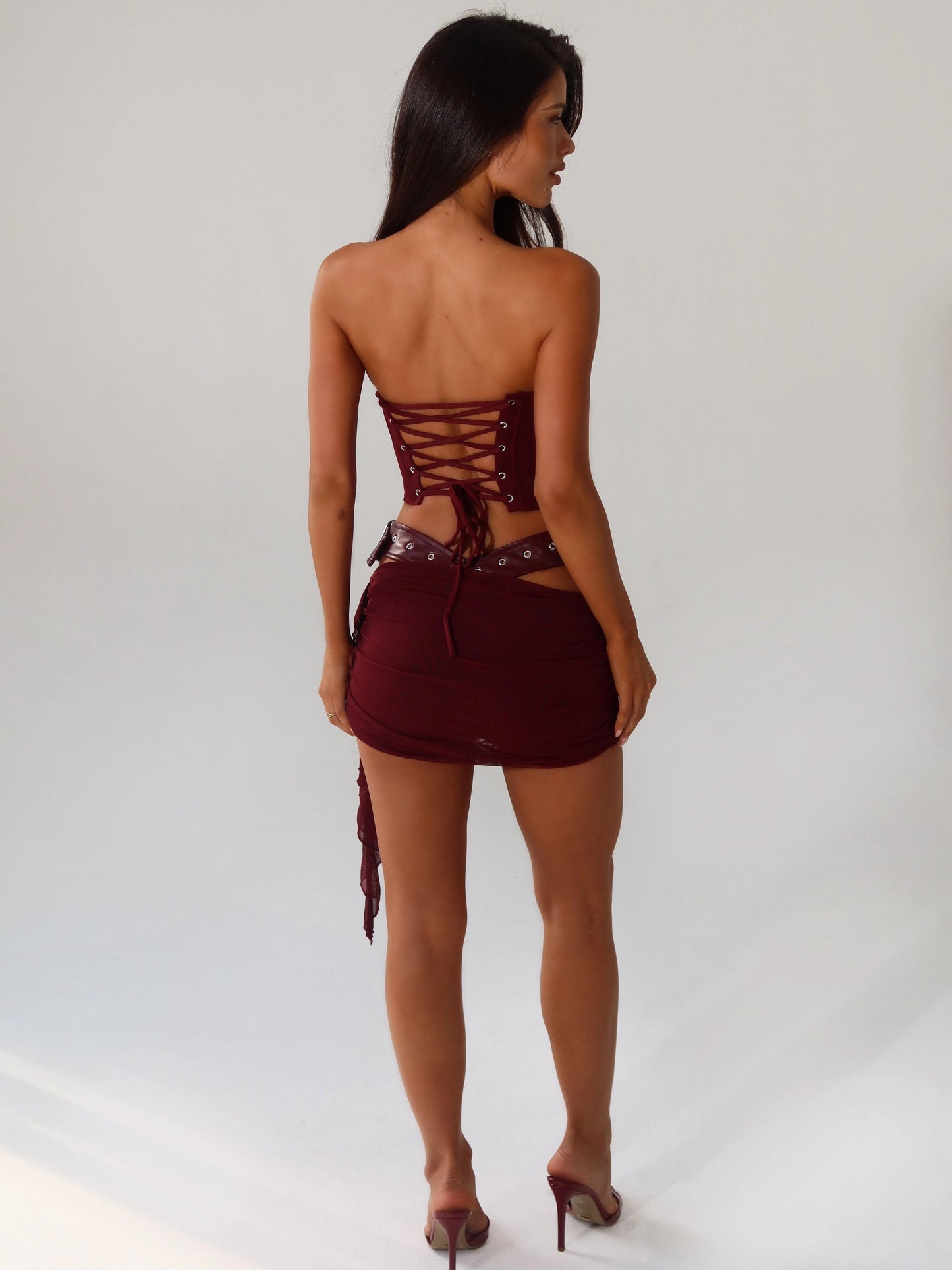 Corie Burgundy Corset Mini Dress Black - Burgundy