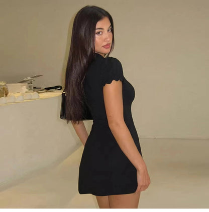 Cut-out Mandarin Collar Mini Dress