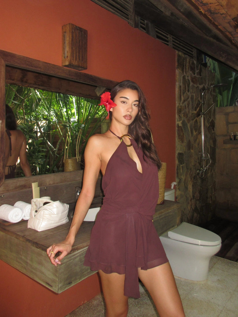 Dasha Crossover Halter Mini Dress