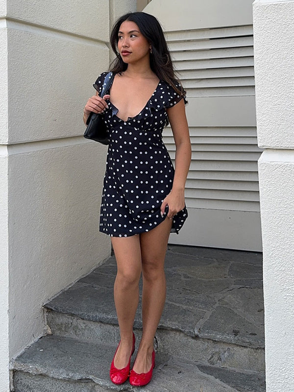 Davina Ruffled Polka Dot Mini Dress