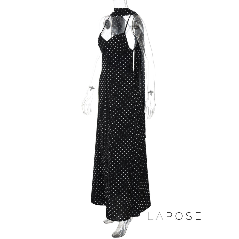 Eleanore Polka Dot Halter Maxi Dress