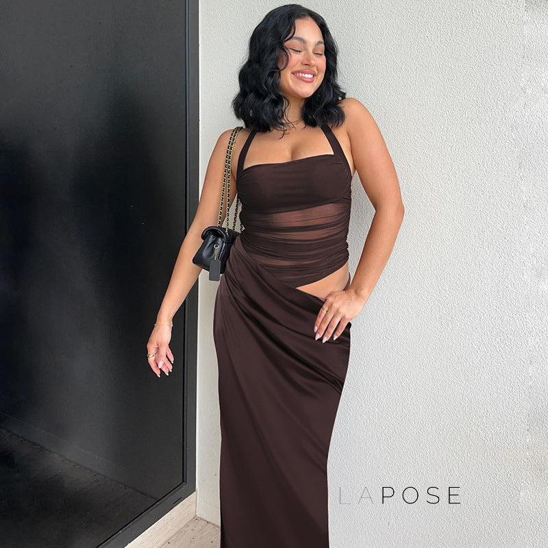 Emi Pleated Halter Maxi Dress