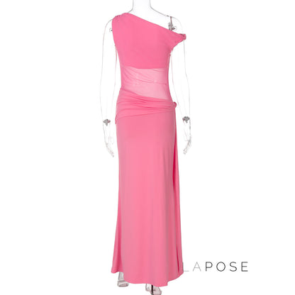 Hazelynn One Shoulder Mesh Maxi Dress