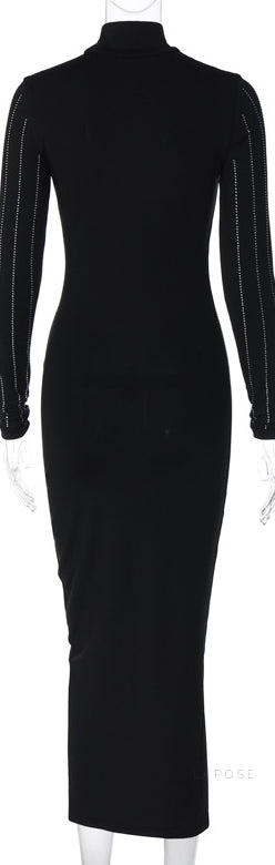 Joslynn High Neck Rhinestone Midi Dress
