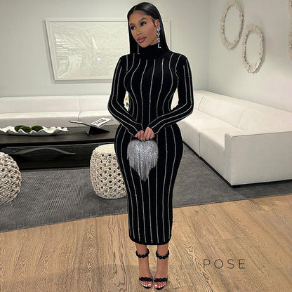 Joslynn High Neck Rhinestone Midi Dress