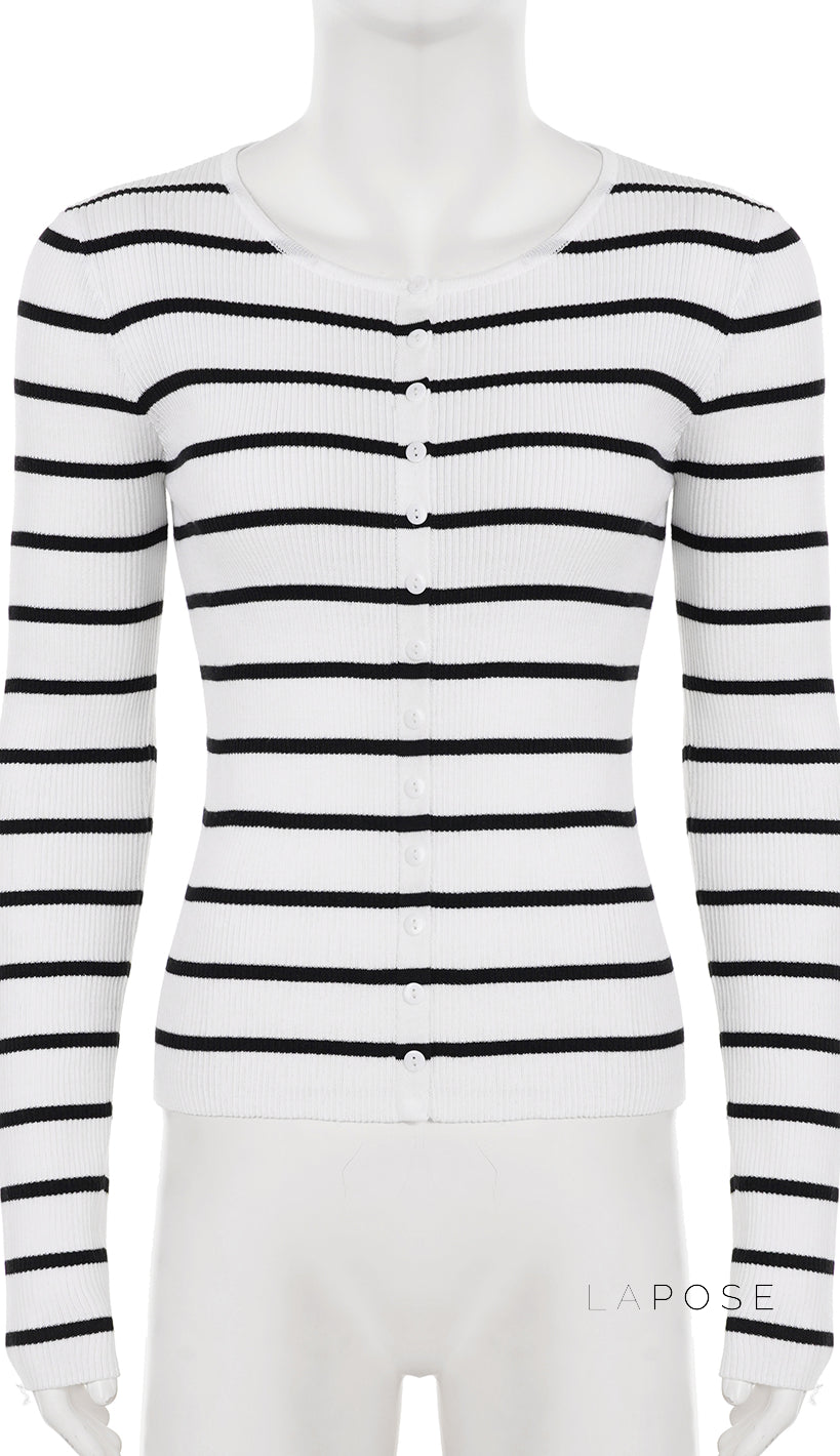 Joyanna Striped Cropped Knit Cardigan