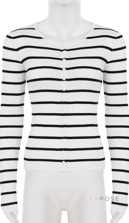 Joyanna Striped Cropped Knit Cardigan