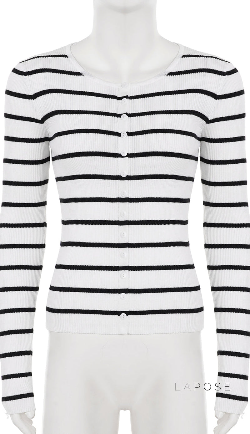 Joyanna Striped Cropped Knit Cardigan