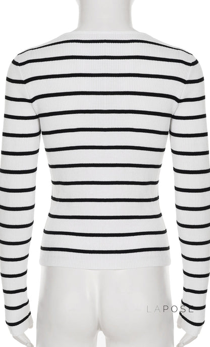 Joyanna Striped Cropped Knit Cardigan