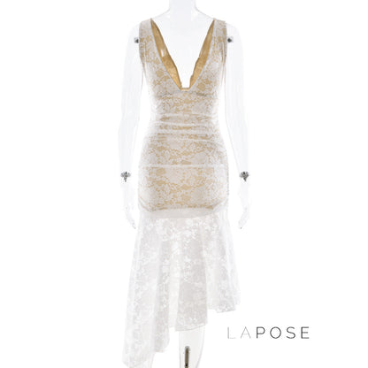 Kaliah Lace Ruched Asymmetric Dress