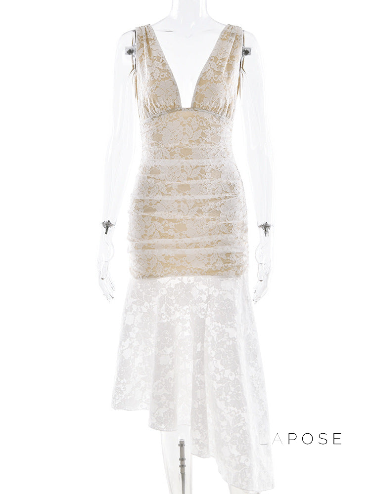 Kaliah Lace Ruched Asymmetric Dress