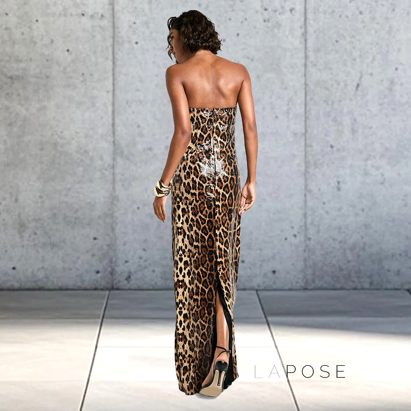 Karsen Leopard Print Tube Maxi Dress