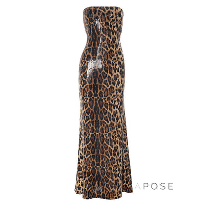 Karsen Leopard Print Tube Maxi Dress