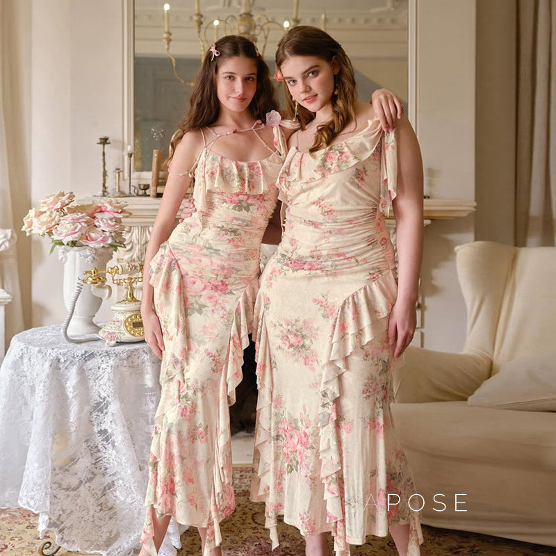Maybree Mesh Ruffle Maxi Dress