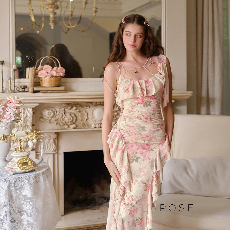 Maybree Mesh Ruffle Maxi Dress