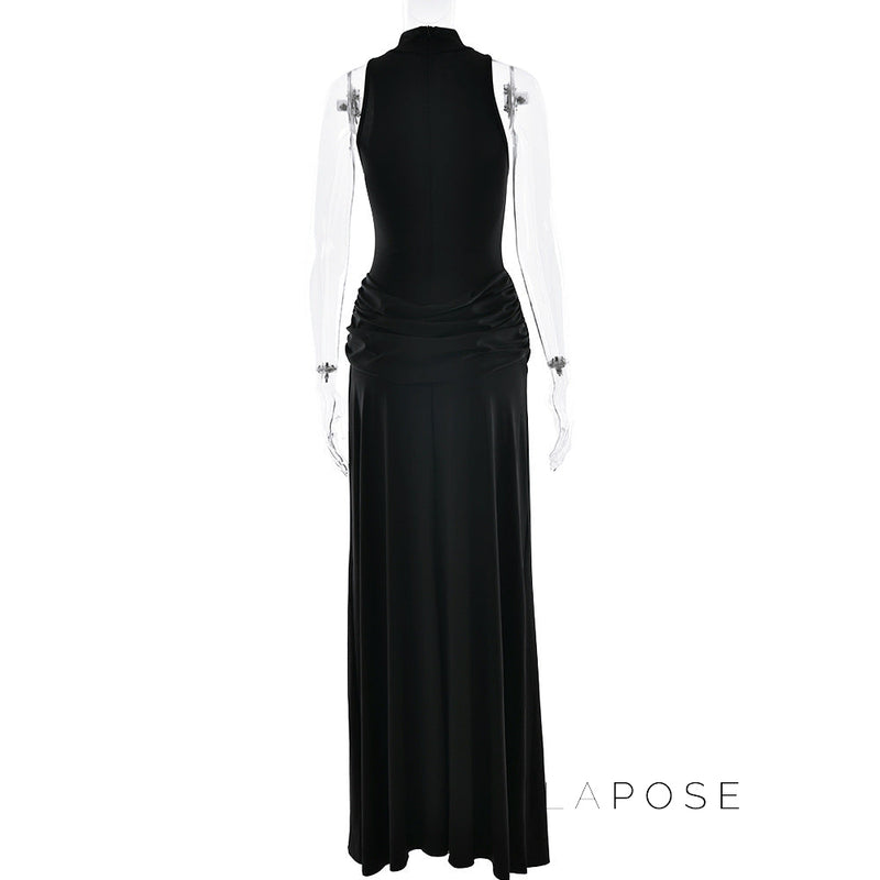 Nikole Mock Neck Ruched Maxi Dress