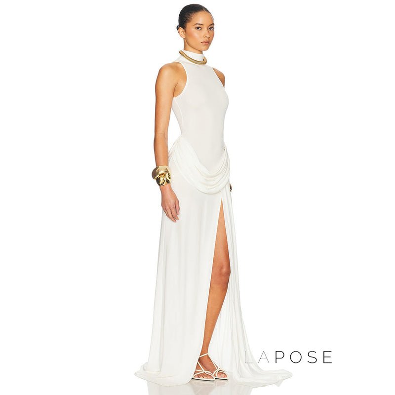 Nikole Mock Neck Ruched Maxi Dress