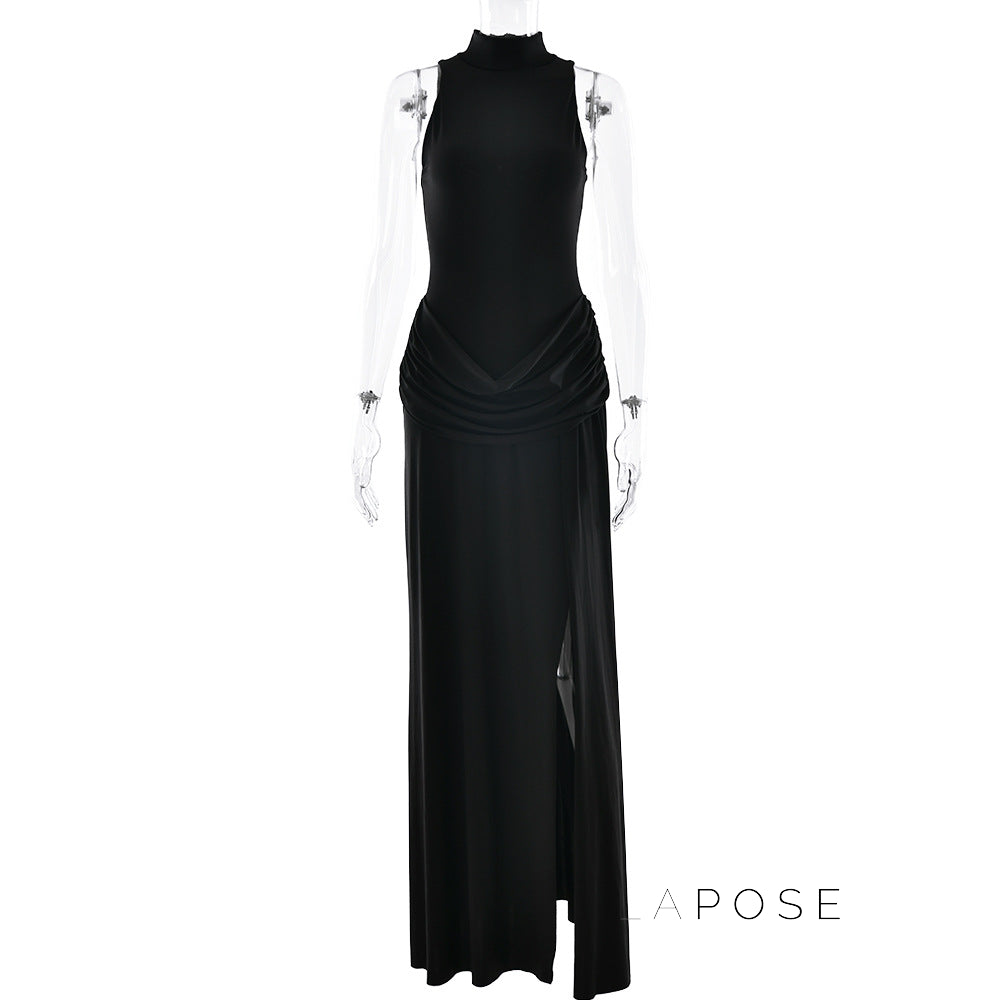 Nikole Mock Neck Ruched Maxi Dress