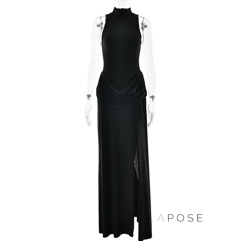Nikole Mock Neck Ruched Maxi Dress