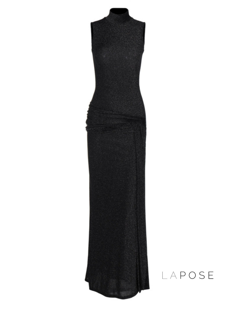 Niya Glitter High-neck Maxi Dress