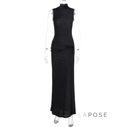 Niya Glitter High-neck Maxi Dress