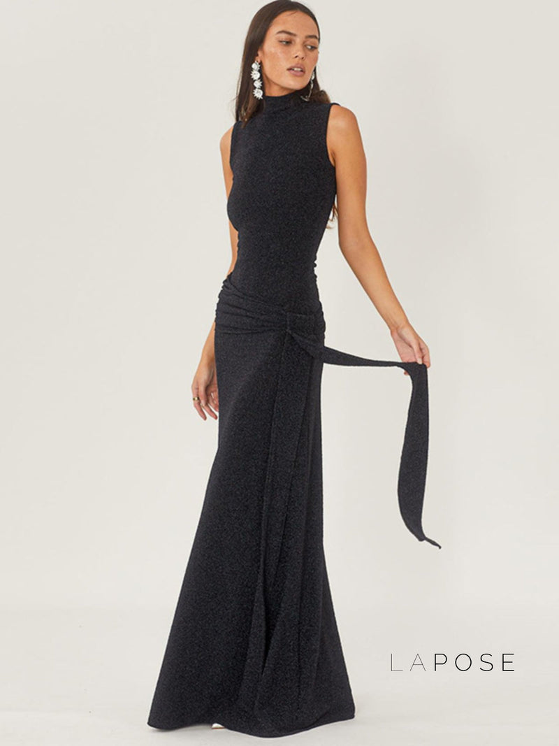 Niya Glitter High-neck Maxi Dress