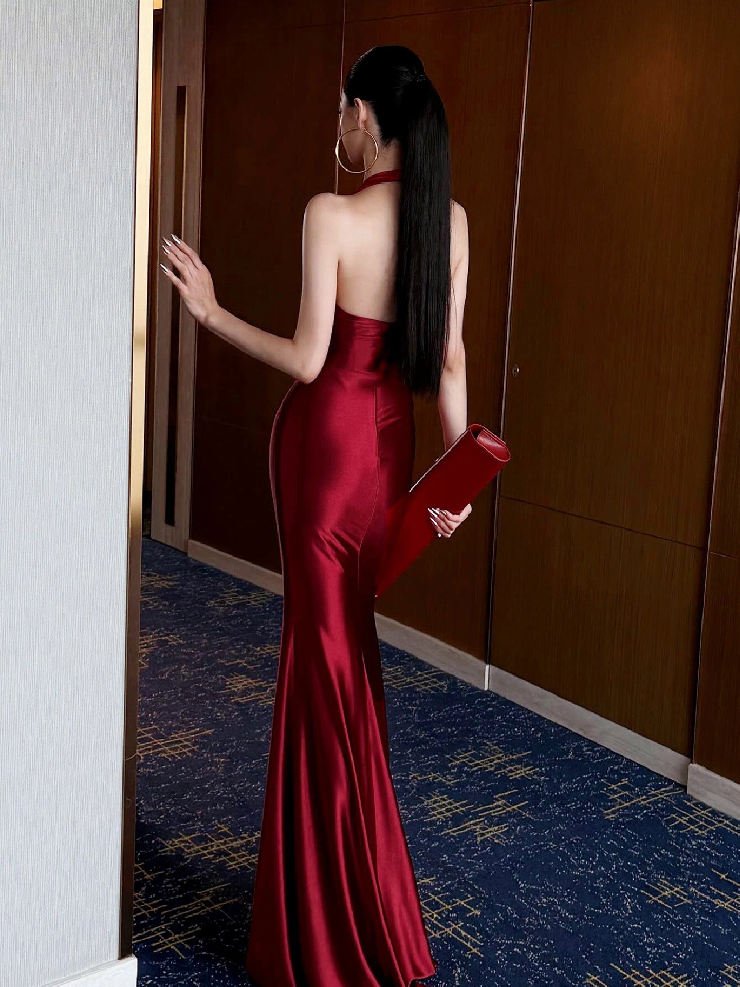 Pleated Satin Halter Maxi Dress