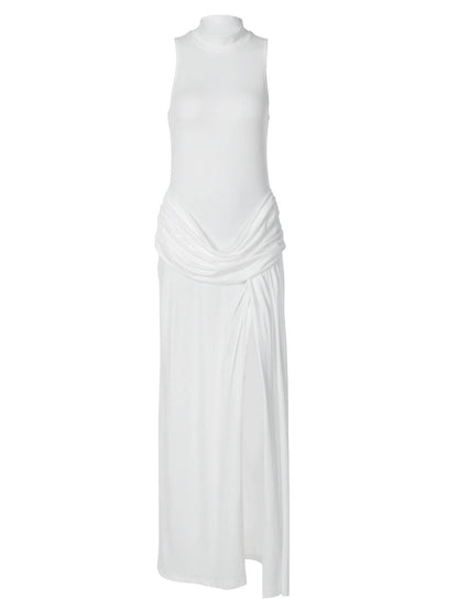 Ruched High Neck Maxi Dress