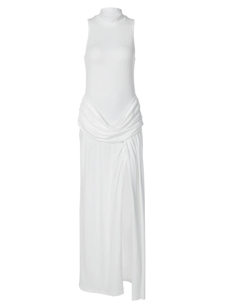 Ruched High Neck Maxi Dress