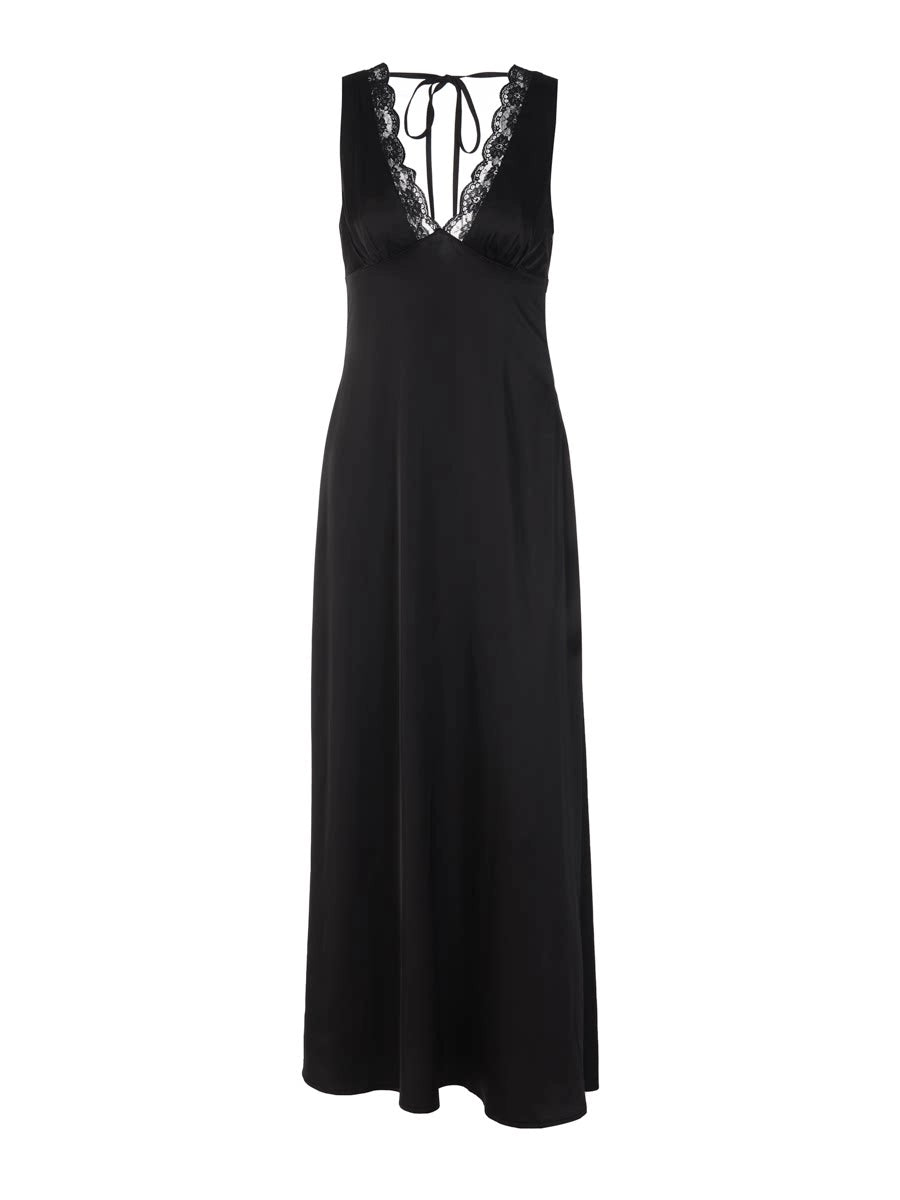 Satin Lace Spliced Maxi Dress