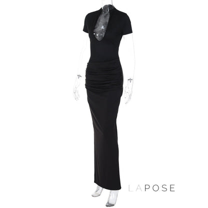Susanna Deep V Ruched Maxi Dress
