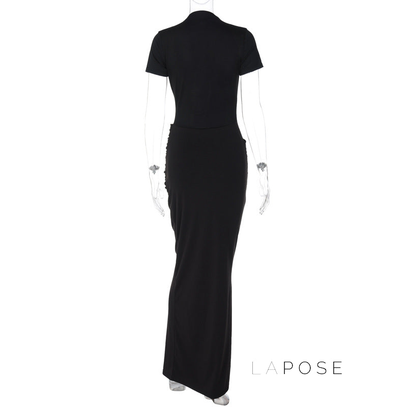 Susanna Deep V Ruched Maxi Dress