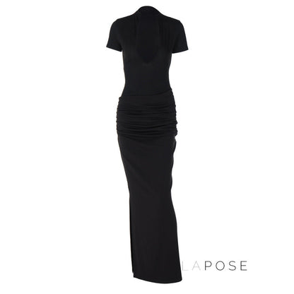 Susanna Deep V Ruched Maxi Dress