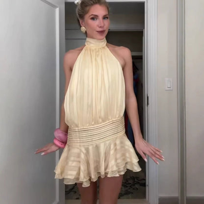 Winter Halter Satin Mini Dress