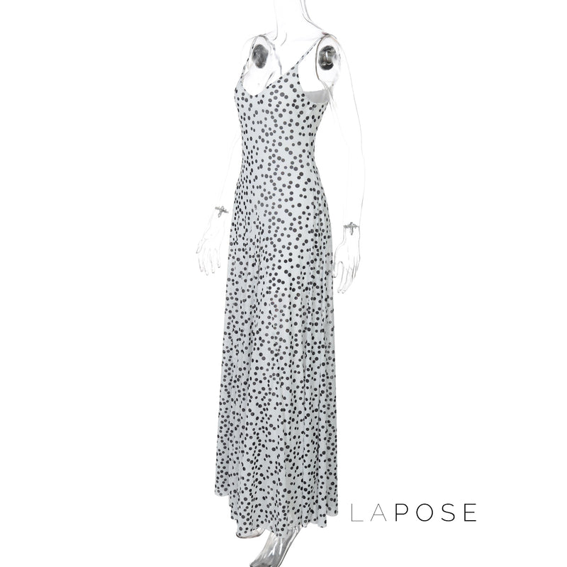 Zulema Polka Dot Mesh Midi Dress