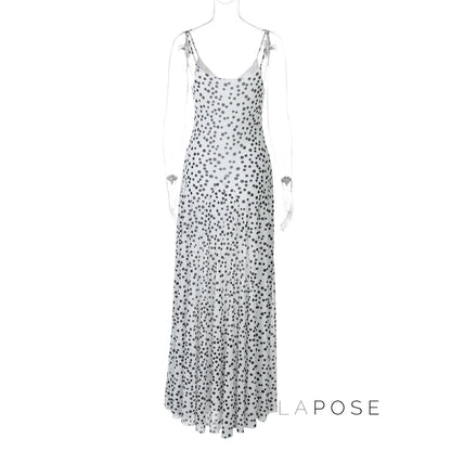 Zulema Polka Dot Mesh Midi Dress