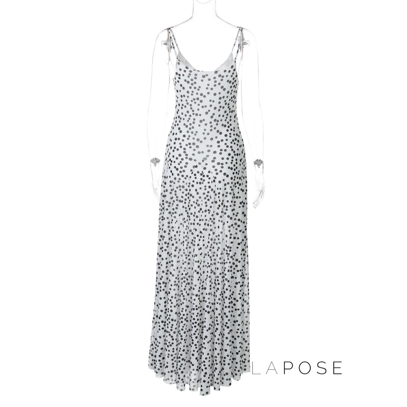 Zulema Polka Dot Mesh Midi Dress