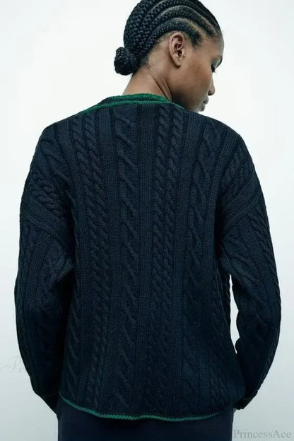Lazy Style Contrasting V-neck Cardigan