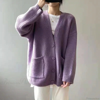 Lazy Wind Yellow Single-breasted Knit Cardigan