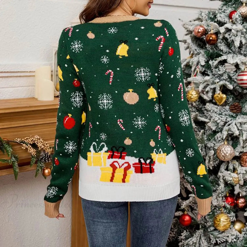 Led Light Autumn Winter Santa Jacquard Round Neck Retro Christmas Sweater
