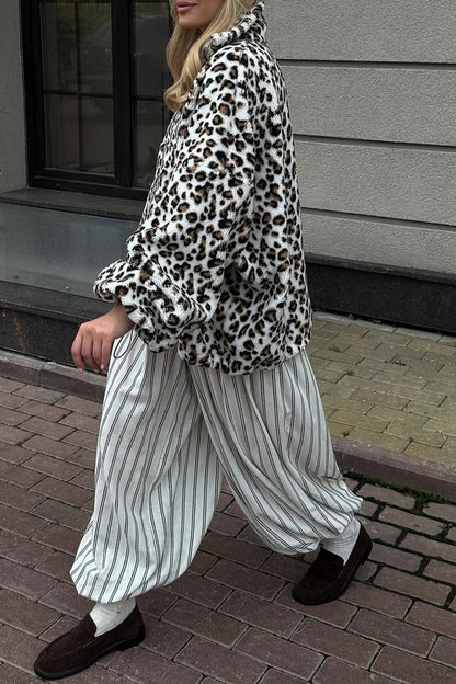 Leopard Sherpa Plush Loose Sweatshirt