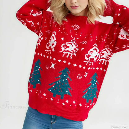 Loose-fit Thickened Red Winter Style Knitted Pullover Christmas Sweater